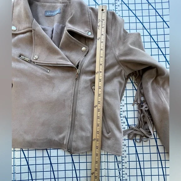 BAGATELLE Light Tan Long Fringe MOTO JACKET Microfiber Suede Fully Lined Sz XL - Picture 5 of 10